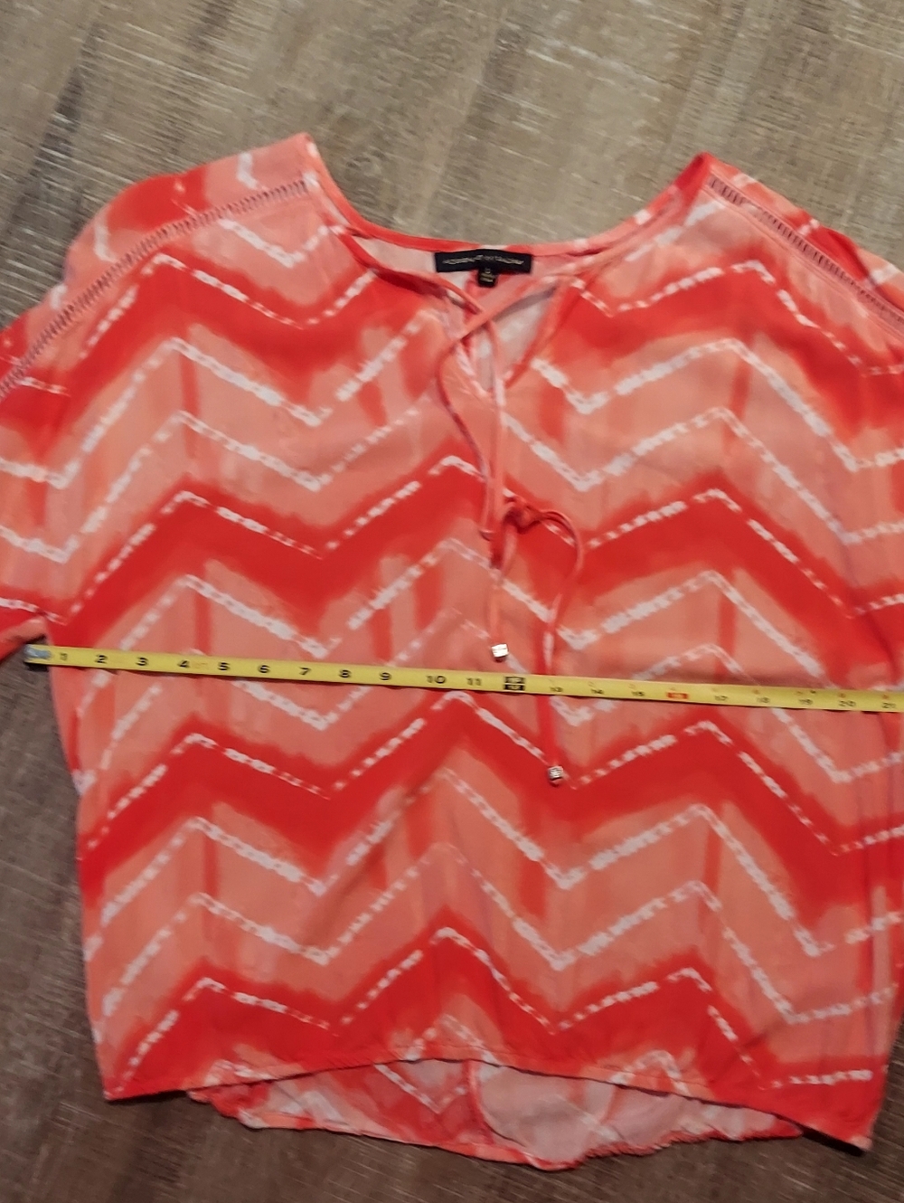 Tie-Neck Sheer Chevron Blouse - Coral